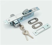 Cerradura de embutir para puerta de escaparate con gancho y pestillo